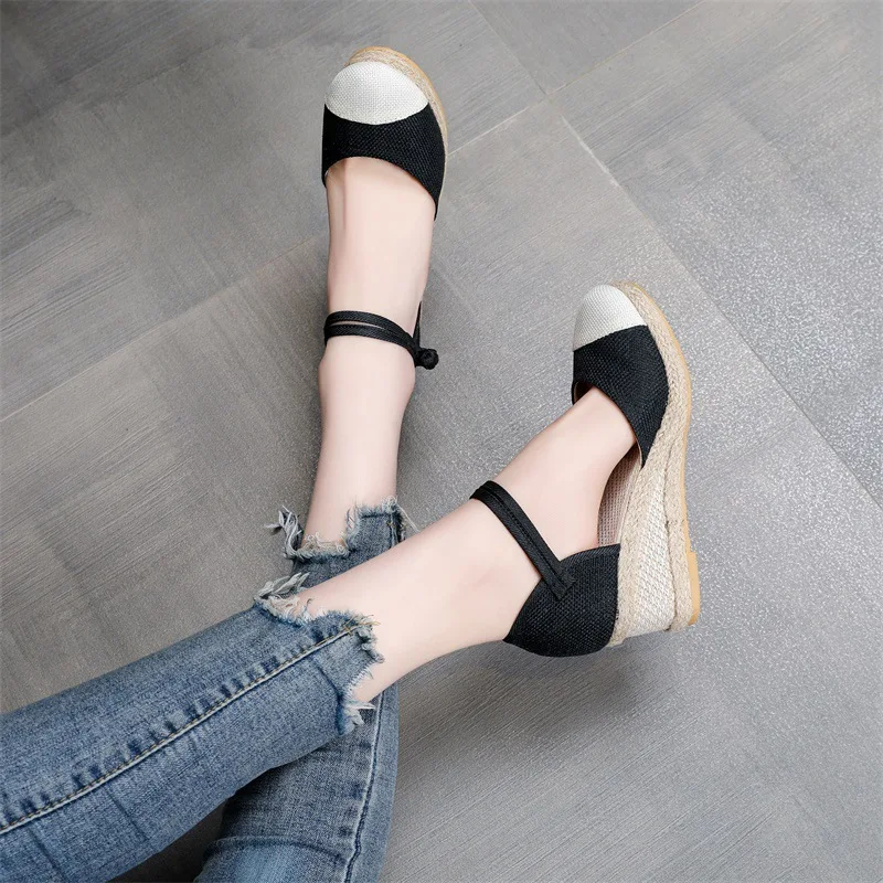 Women\'s Espadrilles Summer 2024 New in Heeled Sandals Wedges Woman Casual Comfort Closed Toe Shoes Pumps Footwear Sandalias