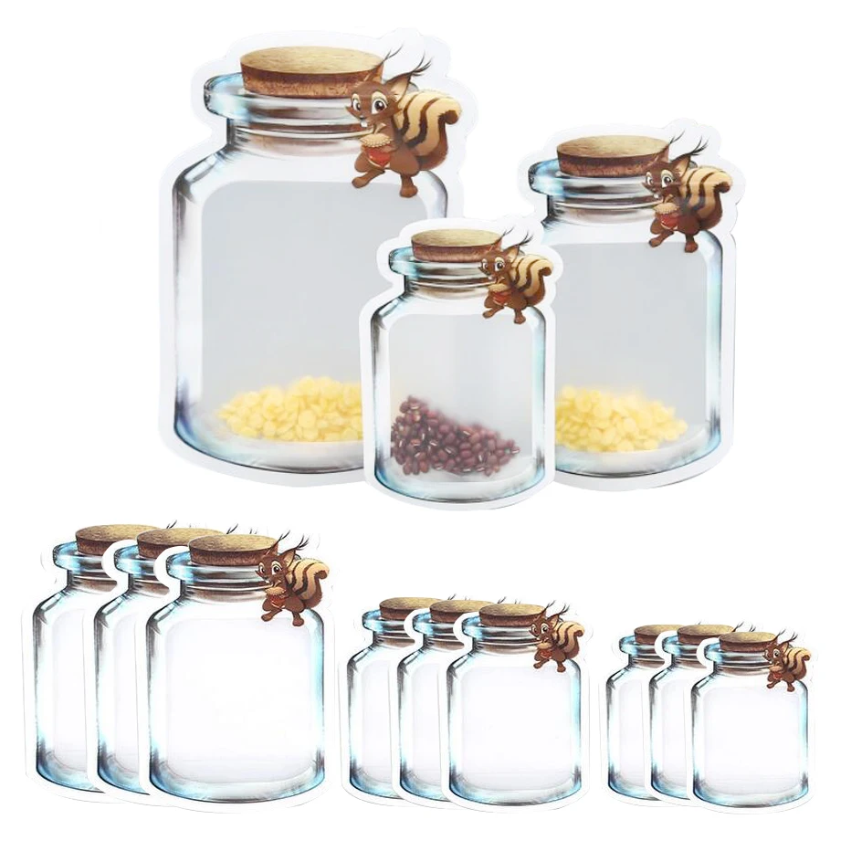 

Squirrel Sealing Zipper Bags for Storaging Cookies Biscuit Snacks Food Container Bags Mason Jar Bottle Shape Candy Nut Organizer