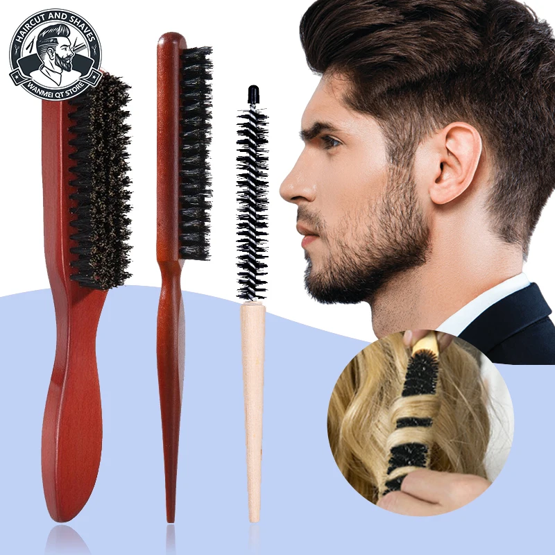 

Bristle Hair Brush Set for Men, Wooden Comb for Slick Back, Teasing and Smoothing, Curly and Normal Hair, 2 PCs, 3 PCs