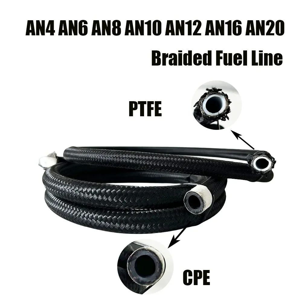 

1M 3M 5M 8M 10M Fuel Hose Oil Gas Line Cooler Hose Line Pipe Tube Nylon Stainless Steel Braided CPE Rubber PTFE Black AN4~AN20