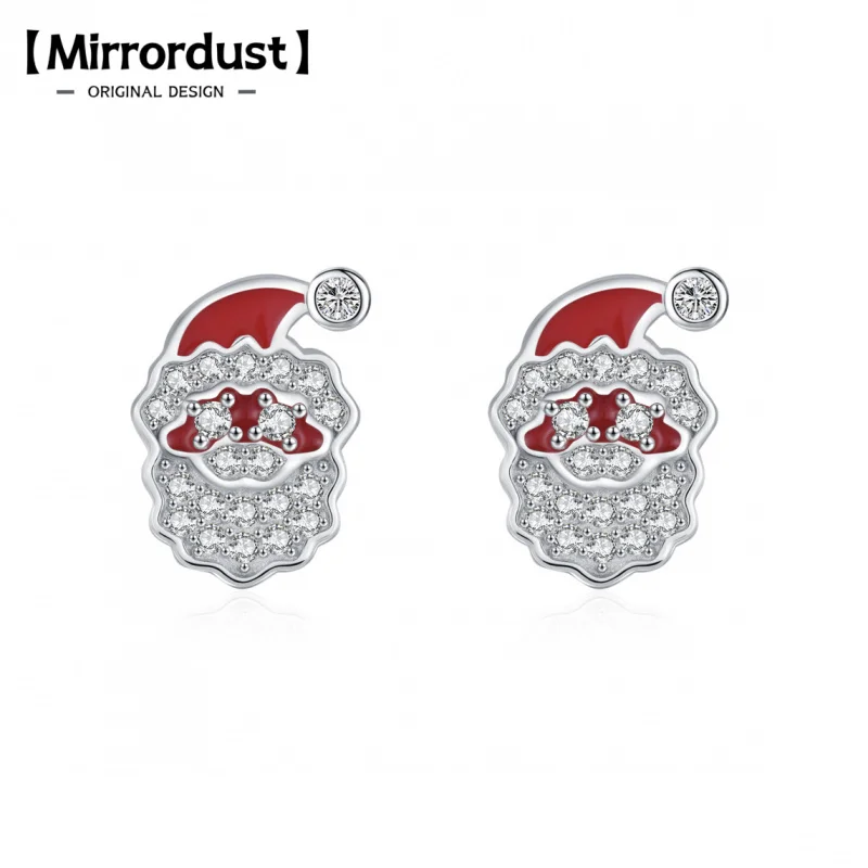 

【Mirrordust】S925 Серебряная Эмаль Циркон Рождественская Кепка Серьги-гвоздики Женский Милый Красный Праздничный Подарок для женщин