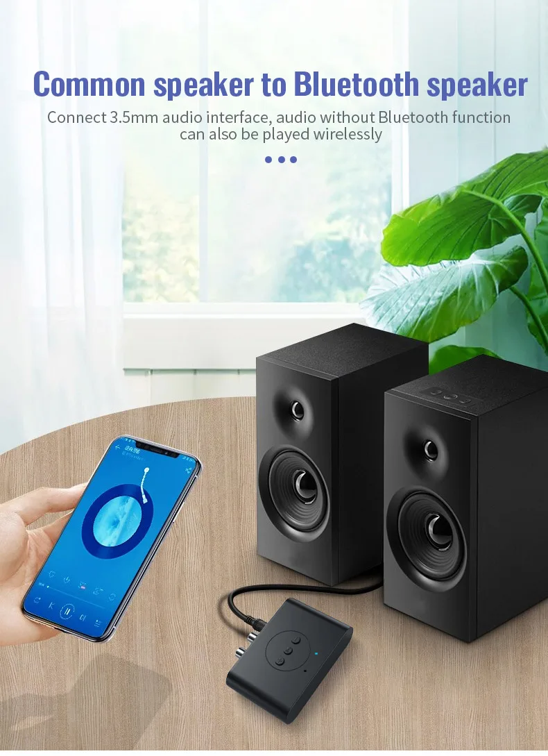 Bluetooth 5.0 Audio Adapter Wireless Audio Receiver NFC U Disk RCA 3.5 AUX Jack Stereo Music Receiver Car Speaker Handsfree Call