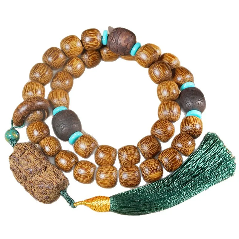 Natural White Chen Xiang Agarwood Barrel Bead Double Loop Bracelet Prayer Beads Collectible Hand Play Pendant Jewelry