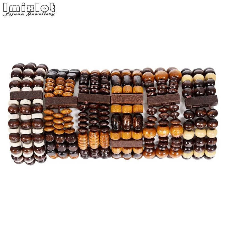 10pcs Mix Three Layer Wooden Beaded Bracelet For Men Colorful Beads Stretch Bracelets & Bangles Women Yoga Jewelry Gift