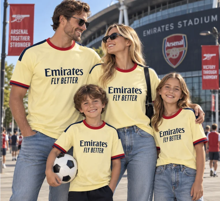 Family Matching Soccer Jersey Emirates Fly Better Print Men Women Kids Short Sleeve Football Shirt Parent-child Sports Uniform