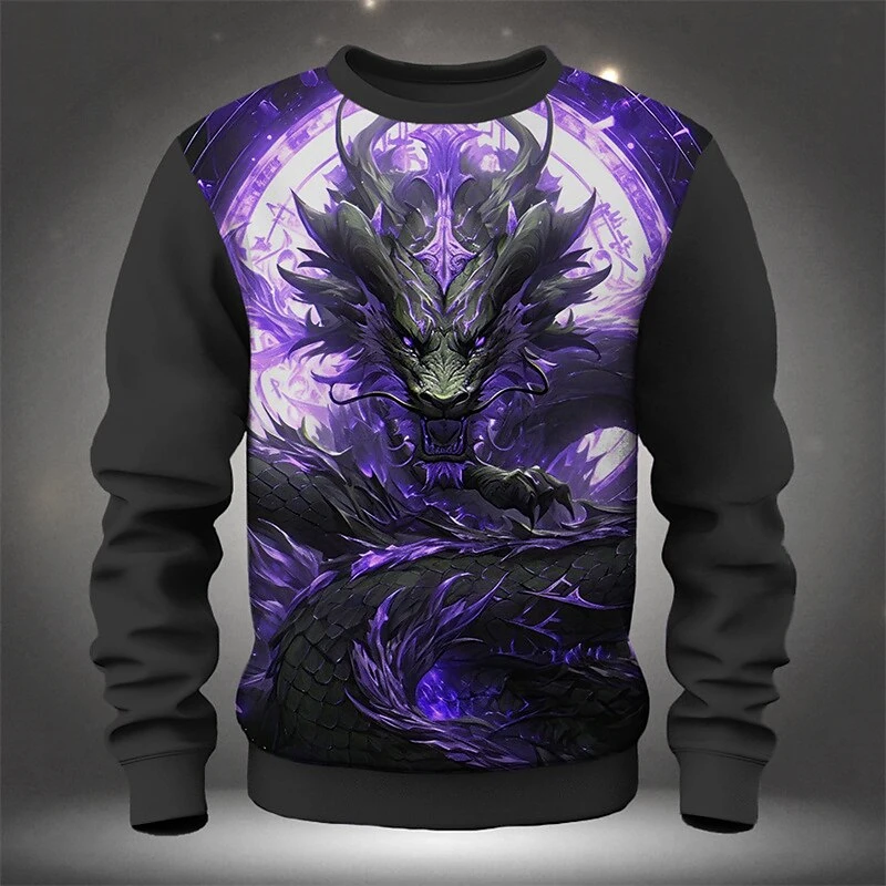 Funny 3D Chinese Loong Print Sweatshirts Trend Harajuku Oversized Pullover Casual O-neck Hoodies For Men Fashion Autumn Clothes