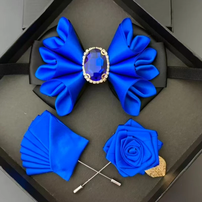 Original Luxury Rhinestone Multi-layer Bow Tie Men's Wedding Banquet Set Ball Shirt Brooch Boutonniere High-end Handmade Gift