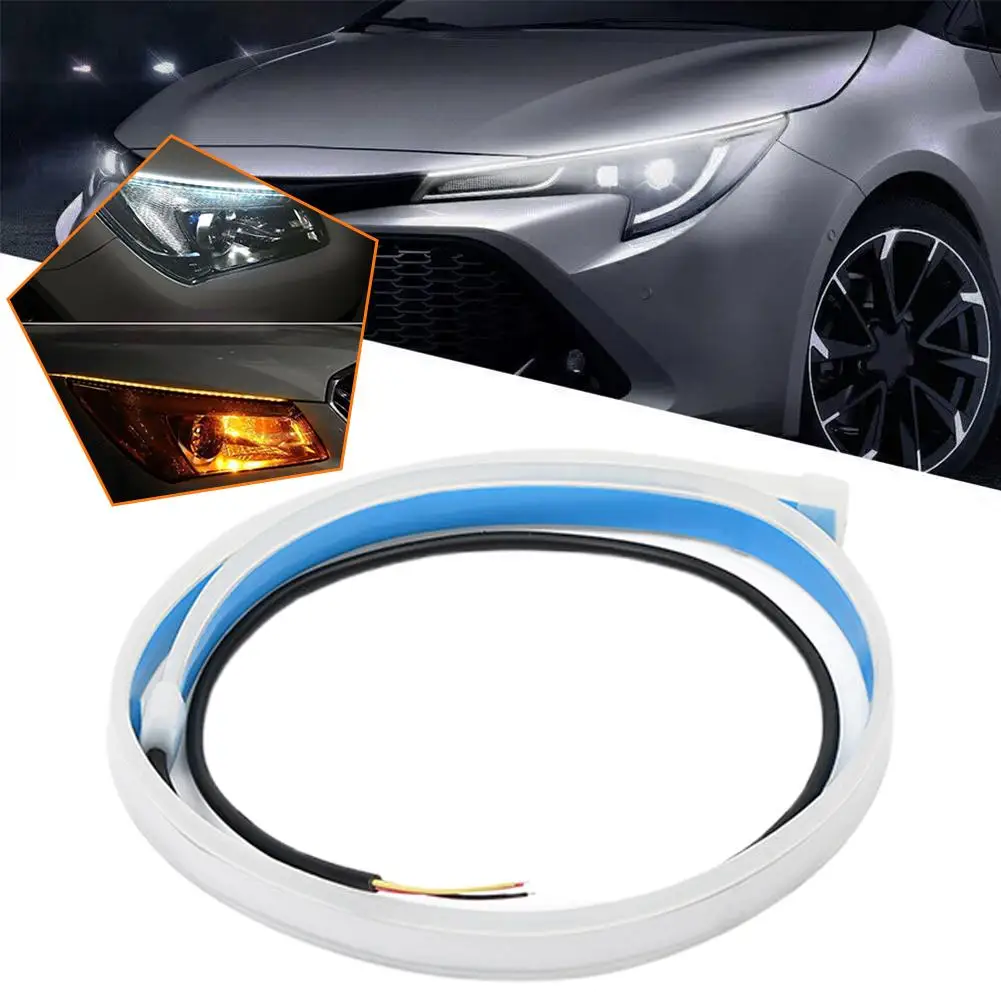 2PCS Auto Car LED Daytime Running Light Flexible Strip Pink Red Blue Ice Blue White Turn Signal Yellow Brake Flow Lights 12V