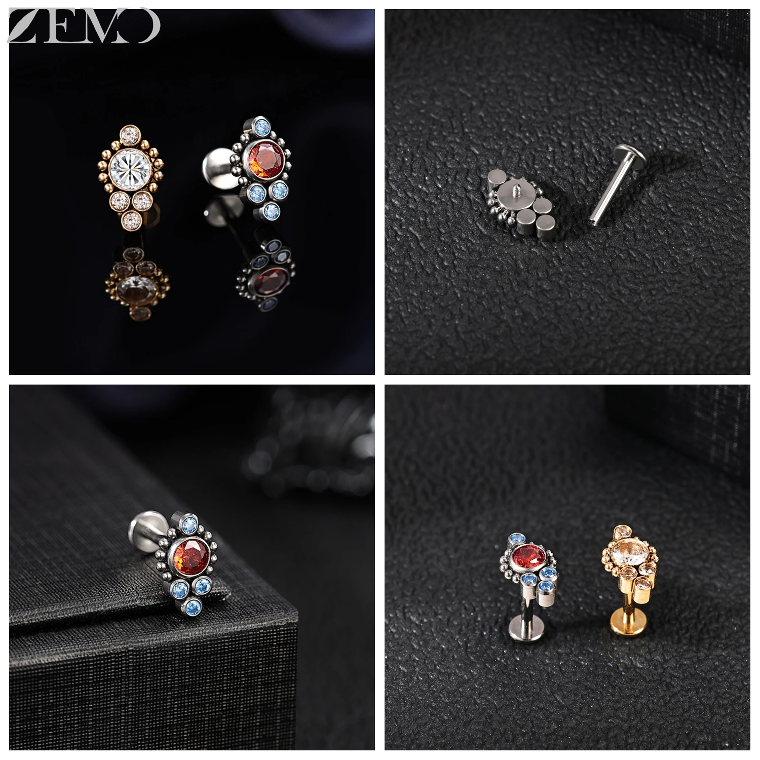ZEMO 1 PC 16G G23 Titanium Steel Labret Tindik Bibir CZ Kristal Bibir Kancing Ular Pedang Tengkorak Monroe Helix Keong Piercing Perhiasan
