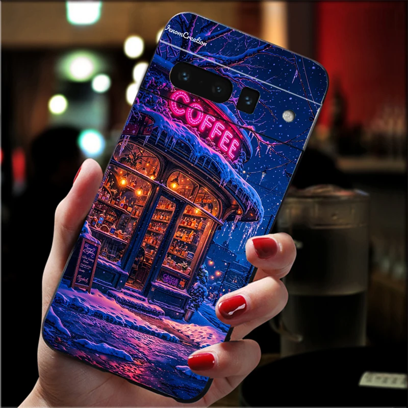 

Phone Case For Google Pixel 10 9 Pro XL 9A 8 7 6 Pro Pixel 8A 7A 6A Pixel 8 7 6 5 Coffee Cafe night Aesthetic Case