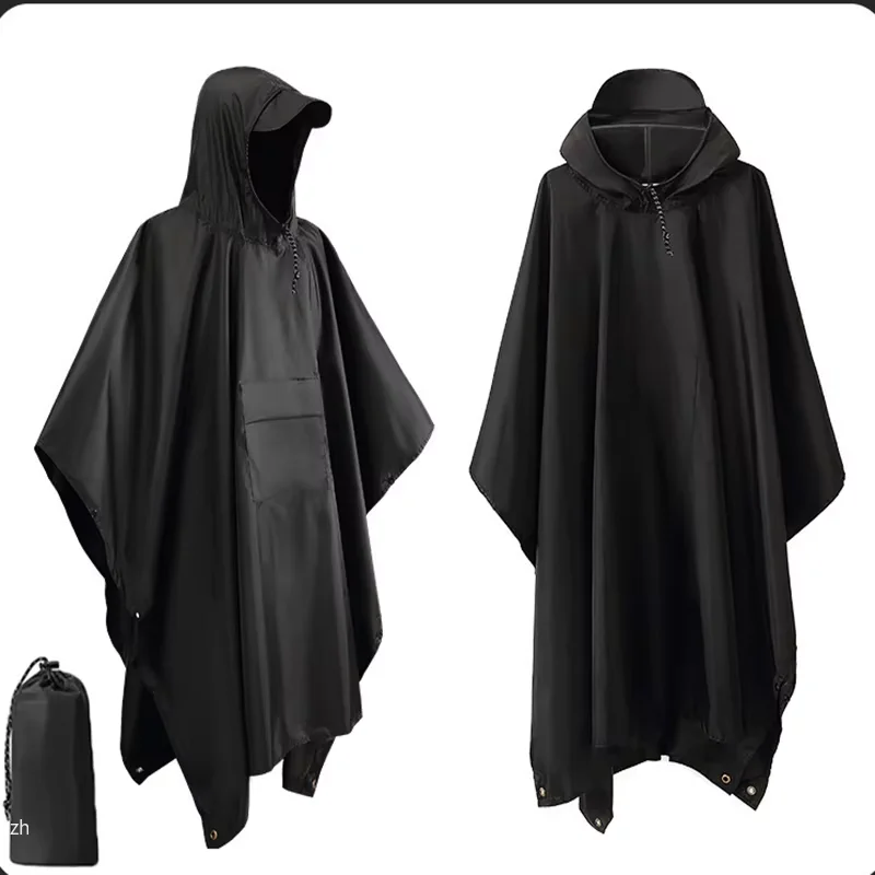 3 In 1 Outdoor Military Raincoat Hooded Sleeve Waterproof Rain Poncho Motorcycle Rain Cover Camping Hiking Travel Rainwear Tent