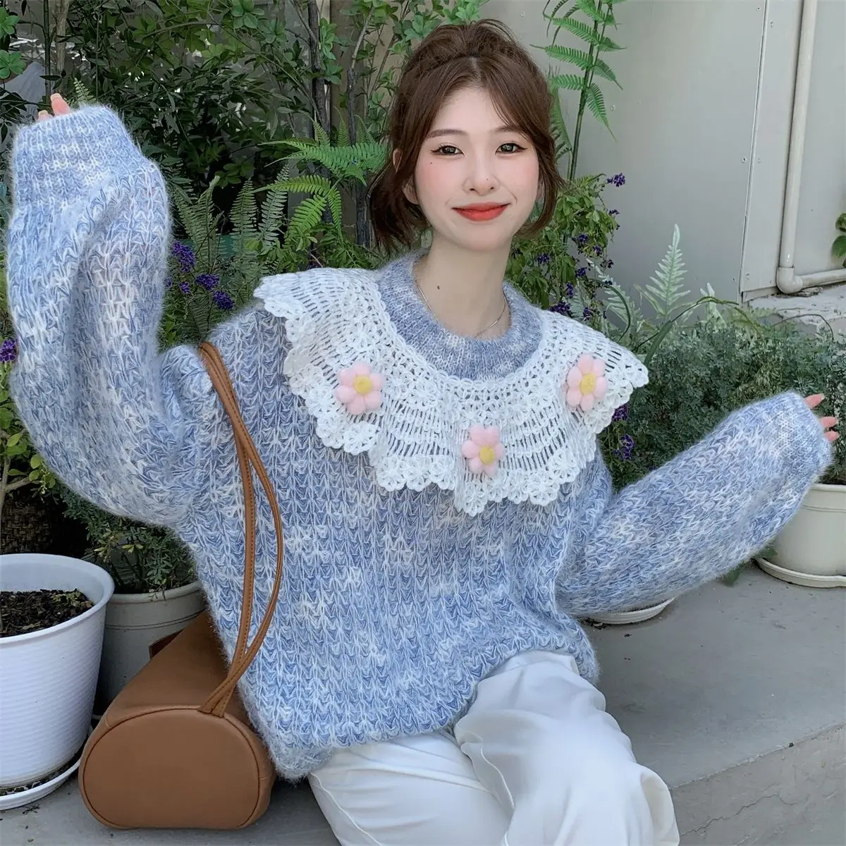 Korea Sweater Women Sweet Patchwork Knitted Top Korean Fashion Kawaii Knitwear Sweaters Girly Y2k Clothes