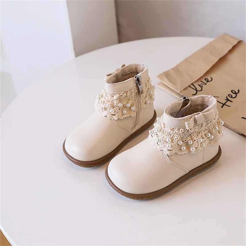 New Autumn/Winter Baby Boots For Girls Leather Lattice Pear Princess Shoes Non-slip Fashion Toddler Girls Boots EU 16-25