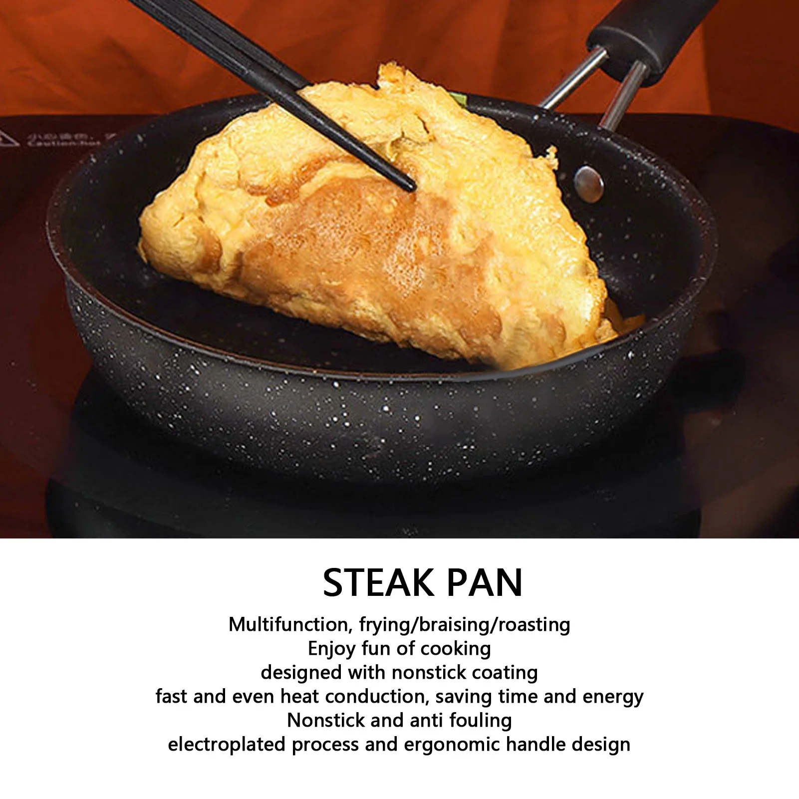 Frying Pan Stainless Steel Egg Pan Ergonomic Handle Fast Even Conduction Antistick Cooking Skillet for Bacon Steak Onion