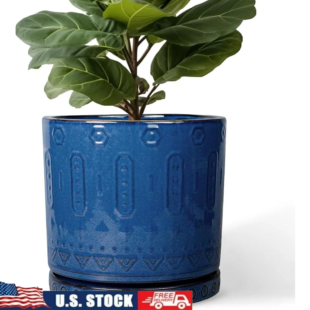 

Ceramic Planter Pot with Drainage Holes and Saucer Indoor Outdoor Plants Flowerpot Stylish Modern Design Home Garden Decor