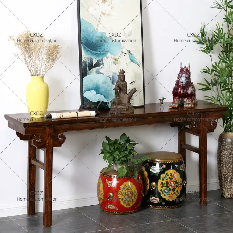 New Chinese Style Solid Wood Strip Console Table Retro Entryway Display Cabinet Bookcase Painting Stand Customizable