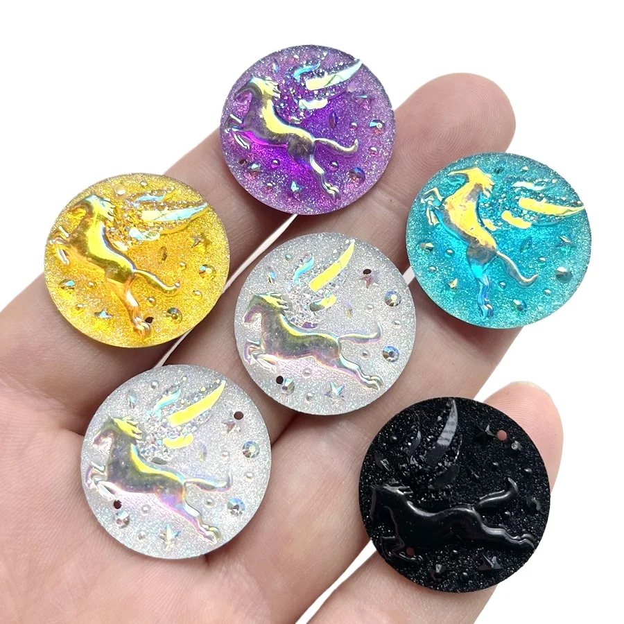 

25 мм красивый Пегас круглый смоляной горный хрусталь двойное отверстие плоская задняя часть украшение альбом для вырезок DIY изготовление ювелирных изделий серьги украшения