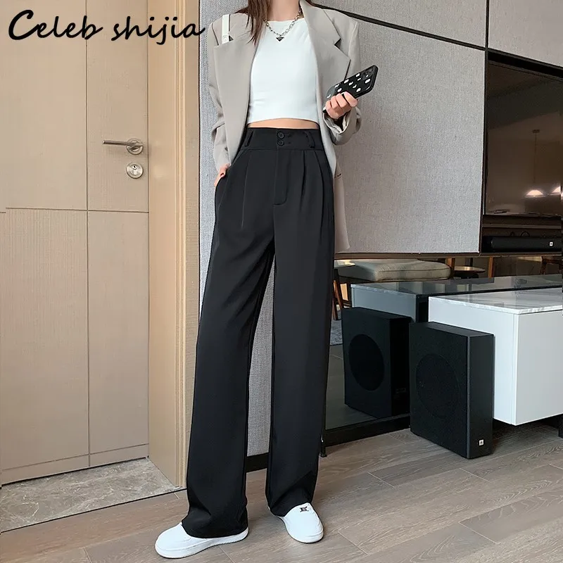 

Black Pants Women High Waist Summer Spring Korean Chic Wide Leg Pants Women Clothes Double Button Work Trousers Business