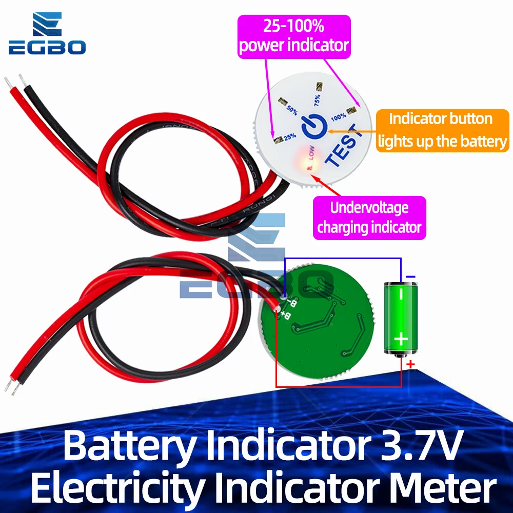 Battery Indicator 3.7V Electricity Indicator Meter DC Battery Gauge Undervoltage Prompt Anti Reverse Connection Electronics