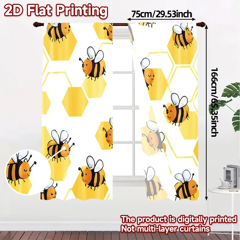 2pcs, 2D FLAT PRINTING Curtains (Without Rod) BeePattern(1) Creative Popular Curtains Versatile Polyester Curtains Thermal