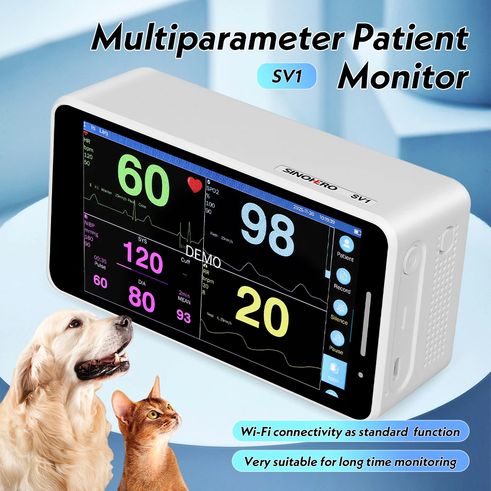 SINOHERO Veterinary Monitor Intelligent Portable 5.5inch Touch Screen Patient Monitor Vet Use Vital Signs Monitor
