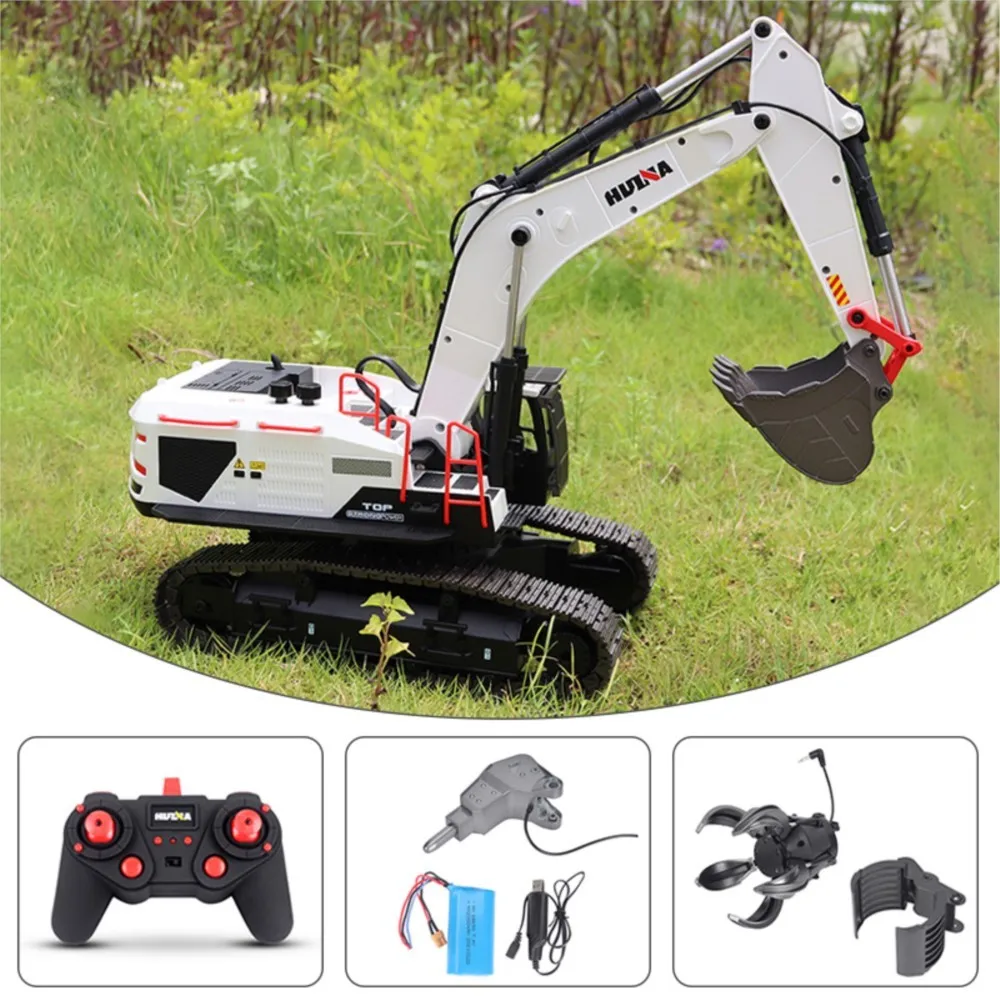 Jouets Excavatrice RC en métal 28CH 1:14 HUINA 1594, pelle télécommandée RTR, voiture avec lumière, batterie, son, cadeau d'extérieur, modèles pour garçons