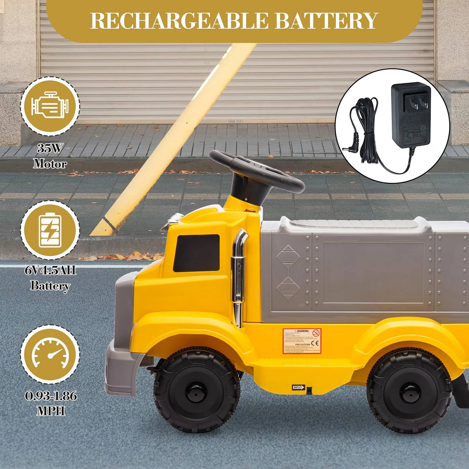 6V 유아용 전동 트럭 충전식 배터리 자동차 LED 조명 음악 시트 아래 수납공간 쉬운 시작 버튼 어린이용