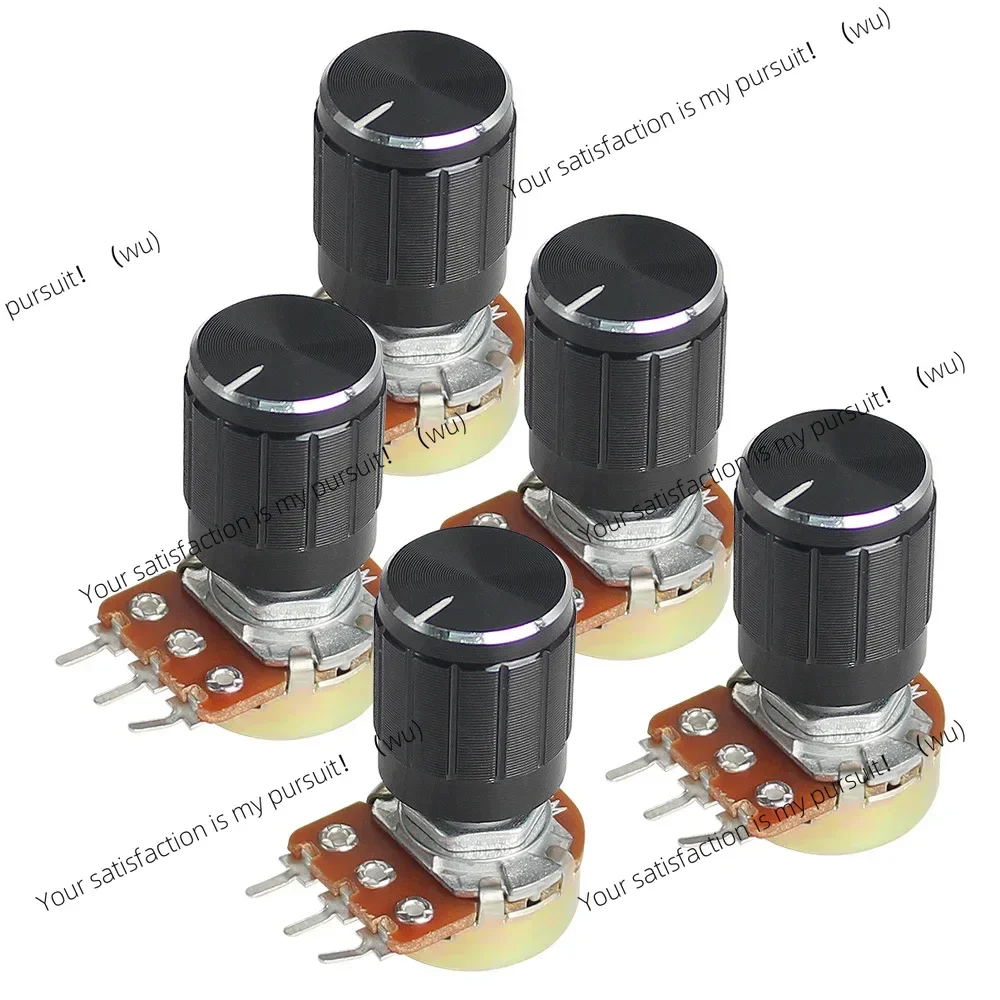 10 sets of 10K WH148 linear potentiometer resistance kits 15mm shafts with black aluminum alloy knob cap 3 pins for Arduino