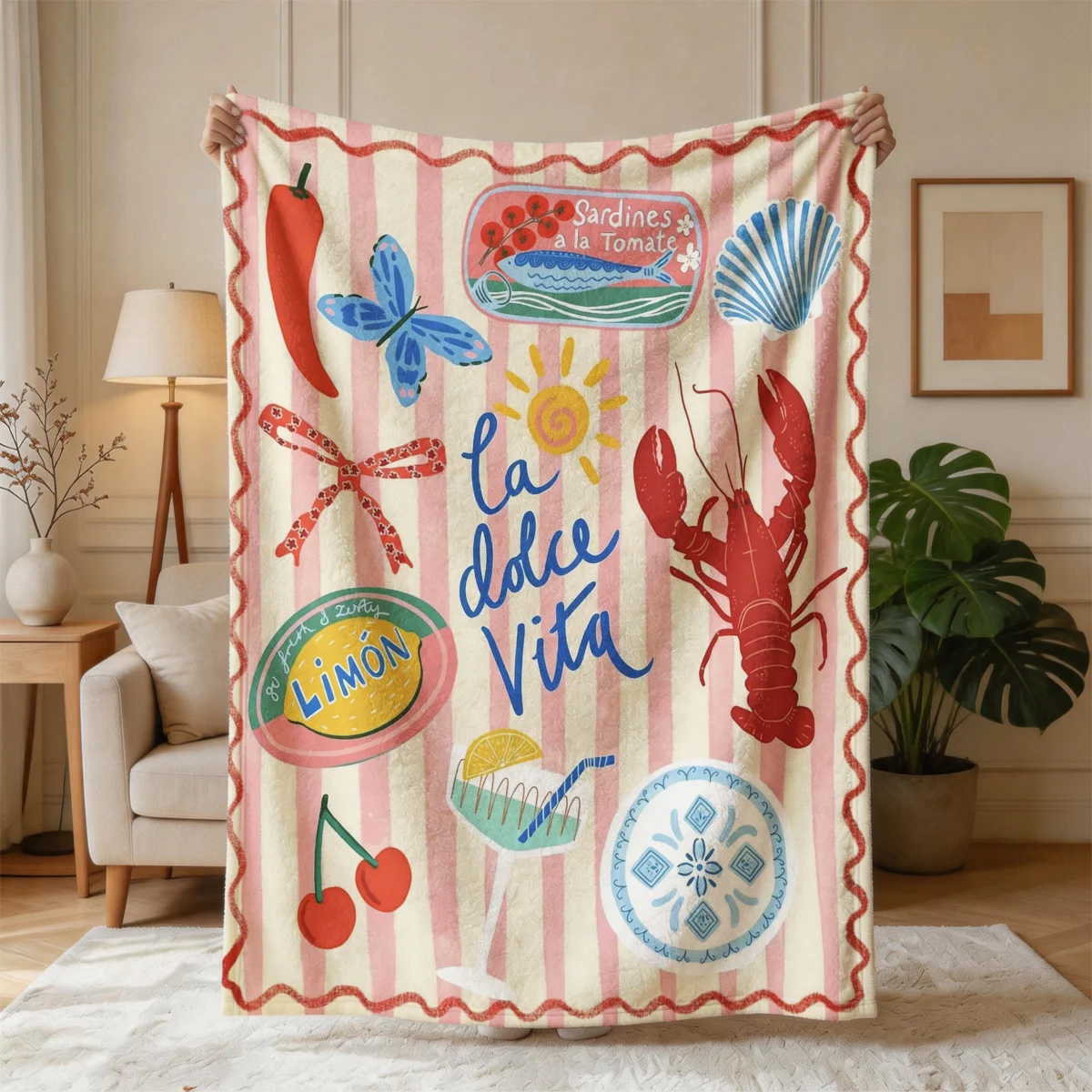 La Dolce Vita Italian Summer Beach Throw Blanket Coastal Nautical Mediterranean Style Decor Gift