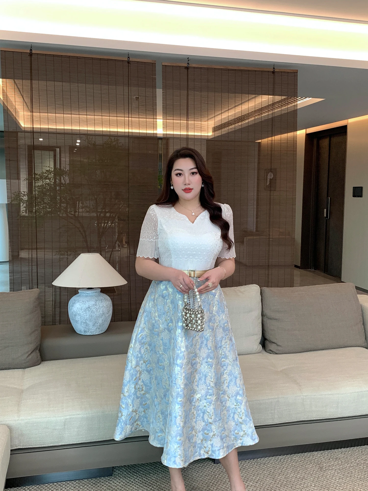 

Женское платье размера Ele Glec больших размеров Dr Faionable, повседневное, с высокой талией, миди для похудения живота Dr V Ne ort Sve