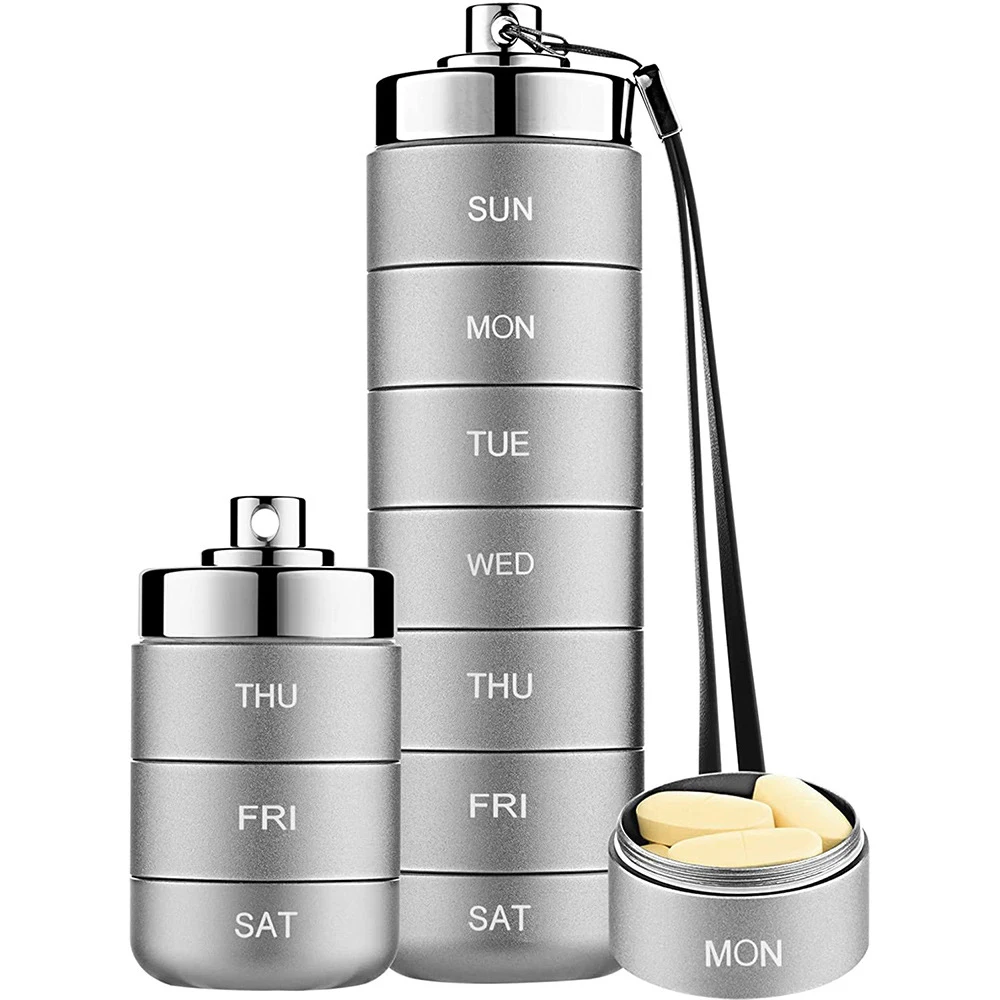 

Metal Pill Organizer Weekly Waterproof Travel Pill Box Large Aluminum Alloy Pill Case Container 7 Day Daily Medicine Organizer