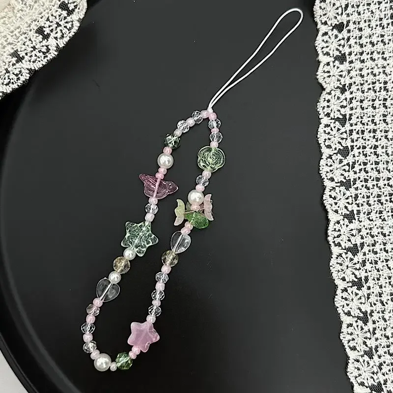 Ins Butterfly Love Beaded Mobile Phone Chain CCD Camera Bag Hanging Chain
