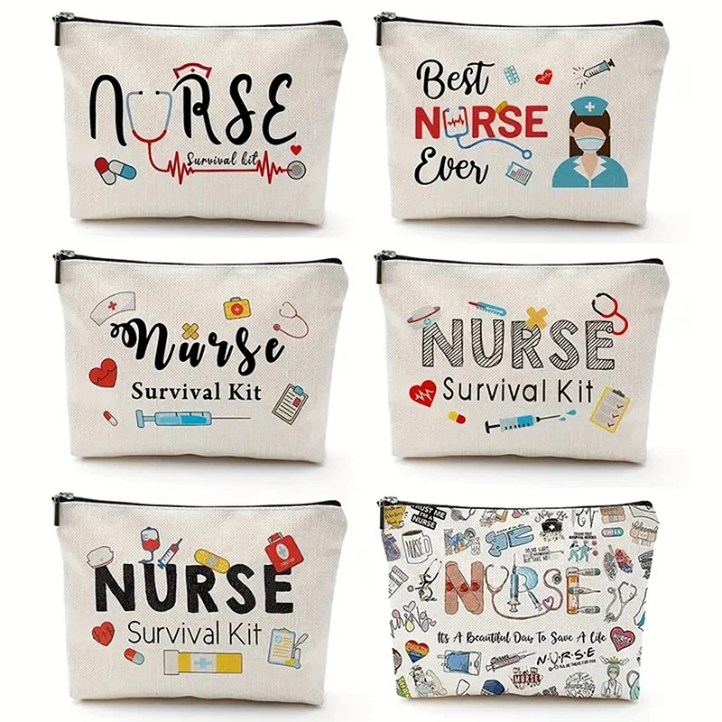 

Travel Fashion Women's Cosmetic Case Cartoon Nurse Doctor Print Clutch Phone Bags Portable Makeup Bag Toiletry Bags