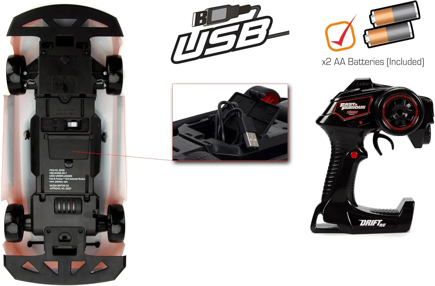 1:10 Scale Remote Control Drift RC Car, 2.4GHz Orange & Black, Ready to Run with USB Charging (Standard)
