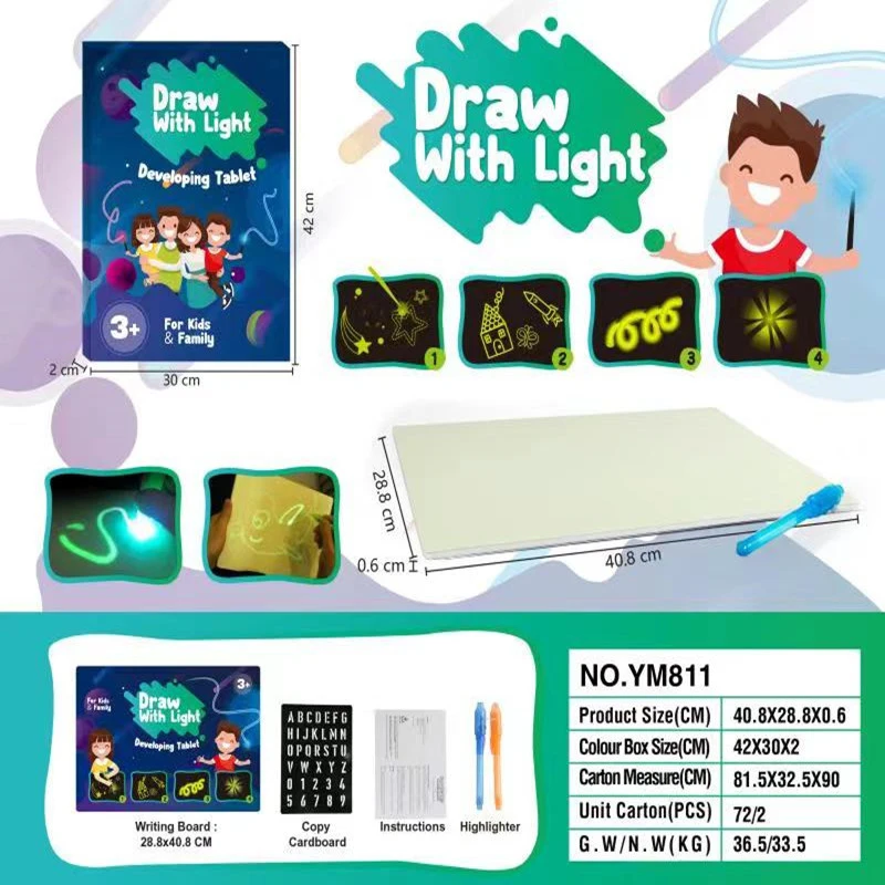 Tablero de dibujo iluminado de gran tamaño para niños y niñas, juguete educativo para pintar, con luz en la oscuridad, bricolaje, 2019