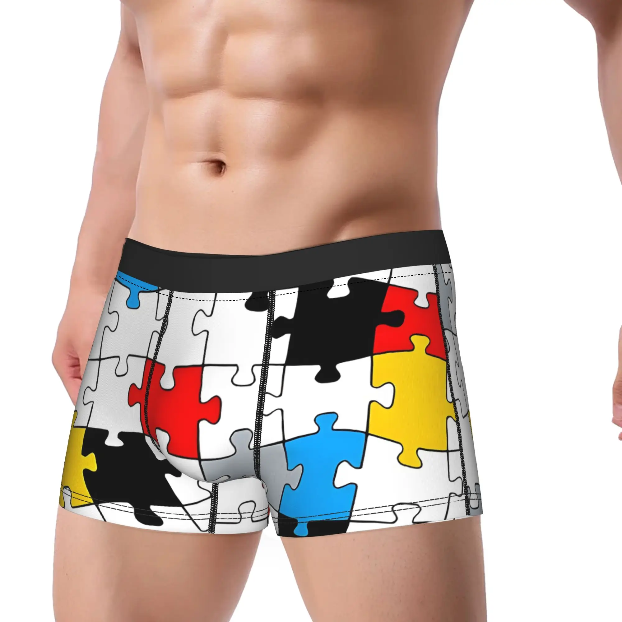 Minimal De Stijl Jigsaw Puzzle Color Composition Underpants Homme Panties Male Underwear Puzzle Print Shorts Boxer Briefs