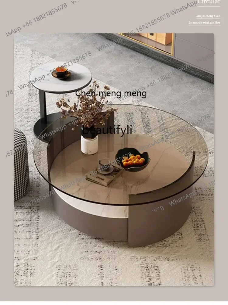D178  Y zq Stone Plate Double-Drawer round Tea Table Italian-Style Home Modern Minimalist Nordic Retractable TV Cabinet
