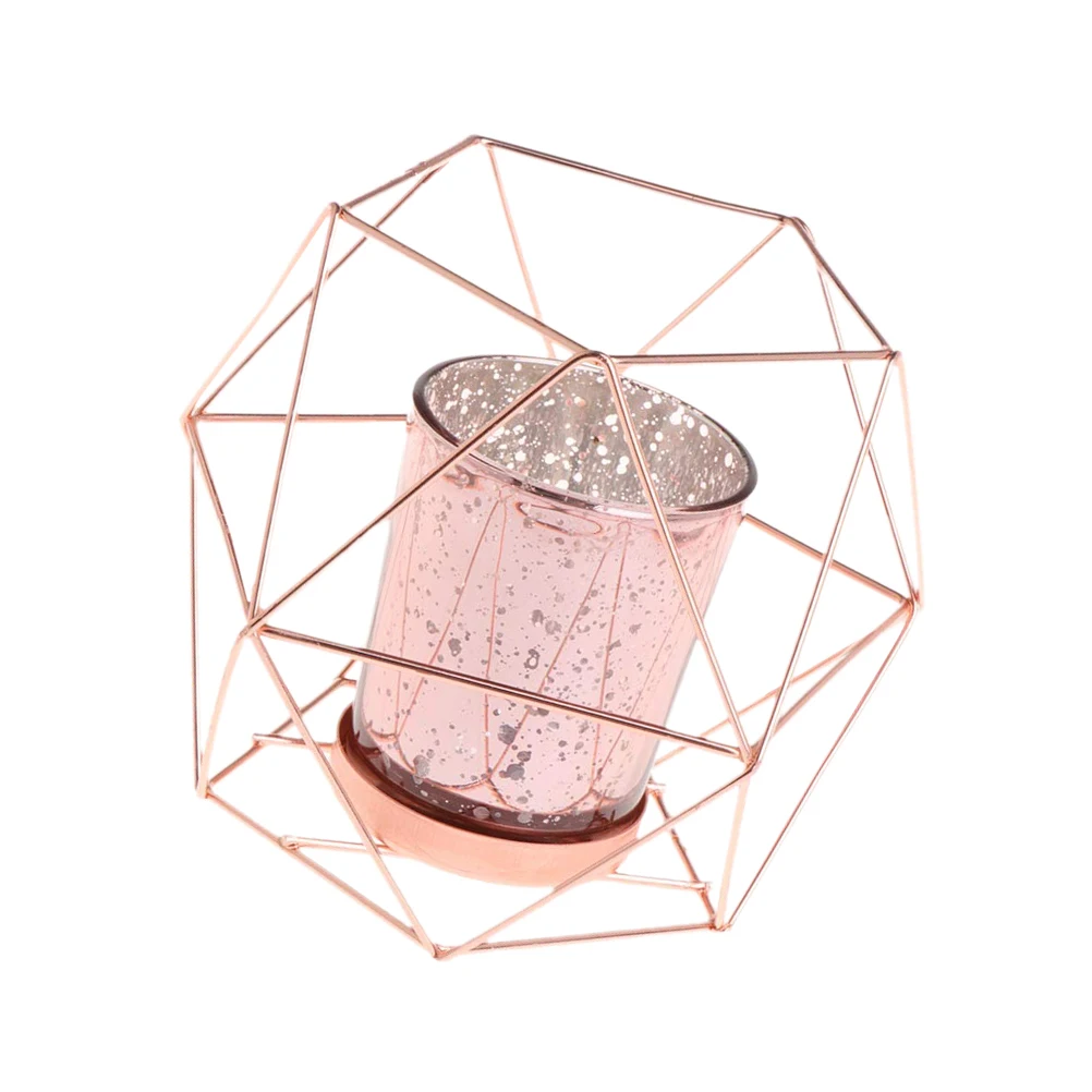 

Iron Holder Rose Gold Geometric Pattern Creative Candlestick Desktop Decoration Home Ornament Wedding Birthday Gift
