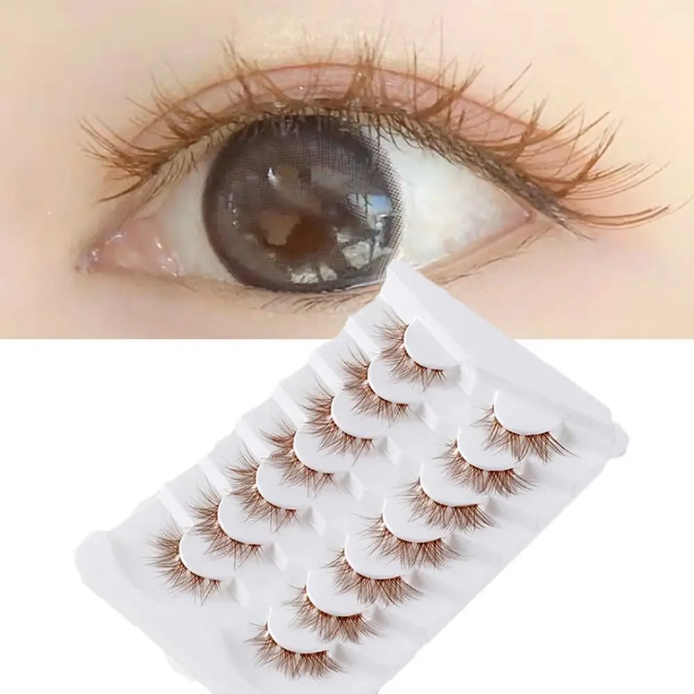 7 Pairs Trendy Brown Cluster Lashes Natural Look Mink Manga Anime Lashes Fluffy Fake Eyelashes Women Beauty