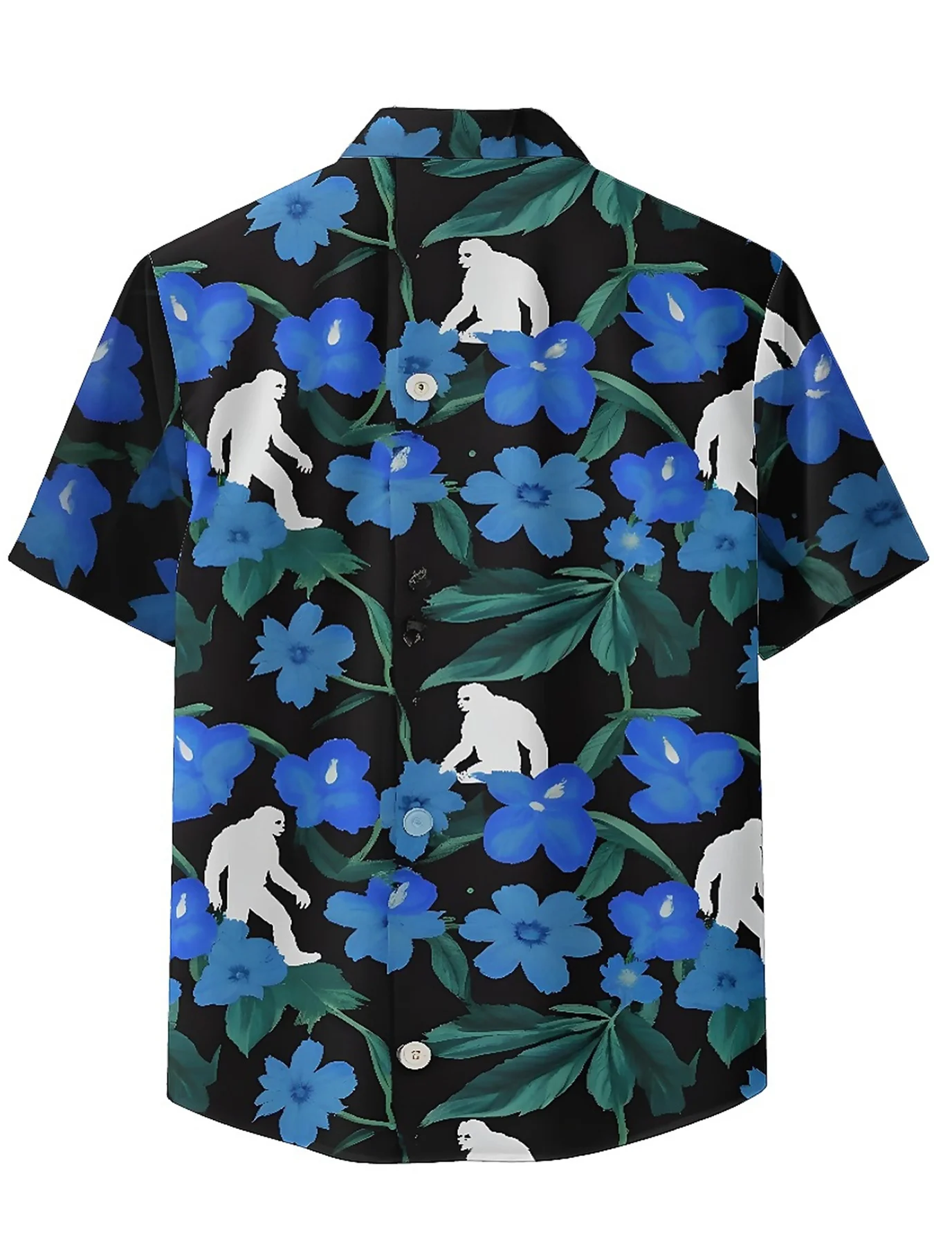 Men's Plus Size Hawaiian Shirts Sasquatch and Blue Flowers pattern,Unisex Baggy Aloha Shirts,summer Alternative Clothing