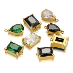 5pcs Stainless Steel Zircon Pendants Black Green Transparent Two Holes Crystal Charms Beads for Necklace Jewelry Making DIY