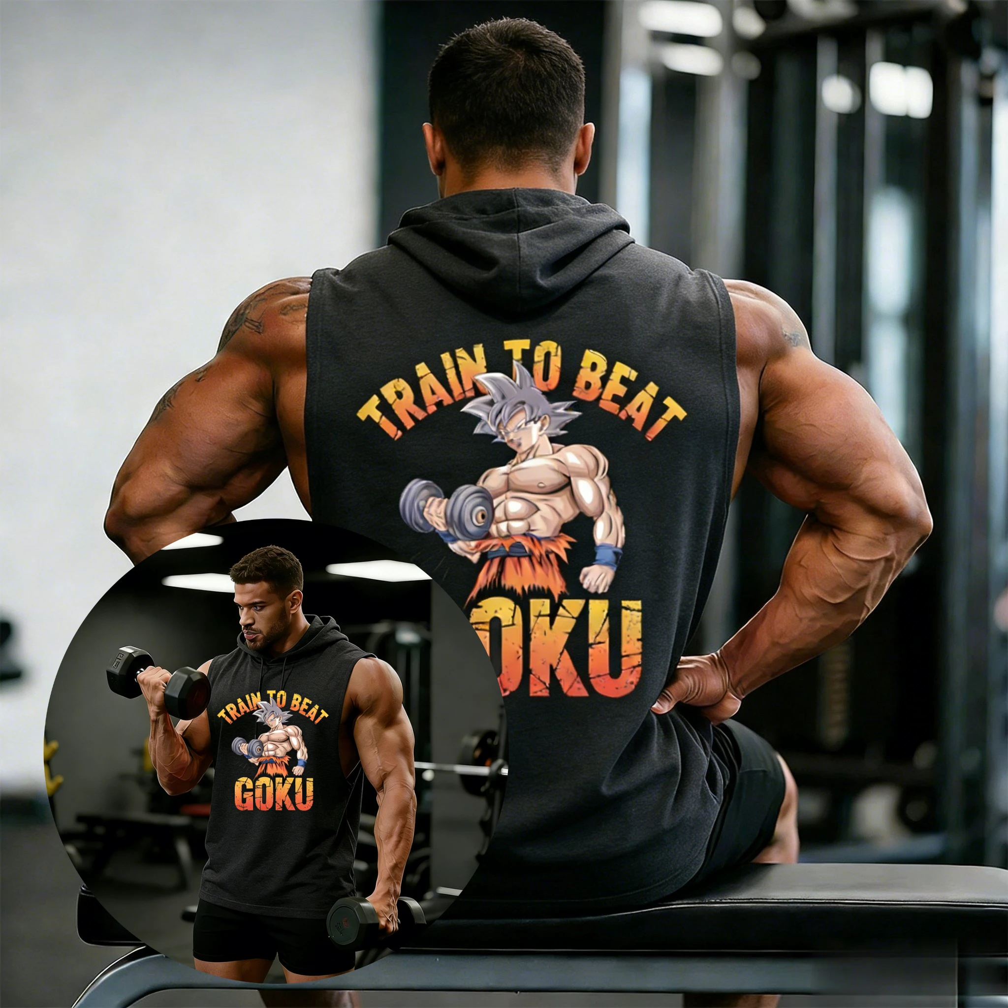 Summer  Dragon Ball Z Goku Anime Muscle Hoodie Men's Sleeveless Gym Vest Workout Shirt Fitness Casual Top Streetwear Sportswear