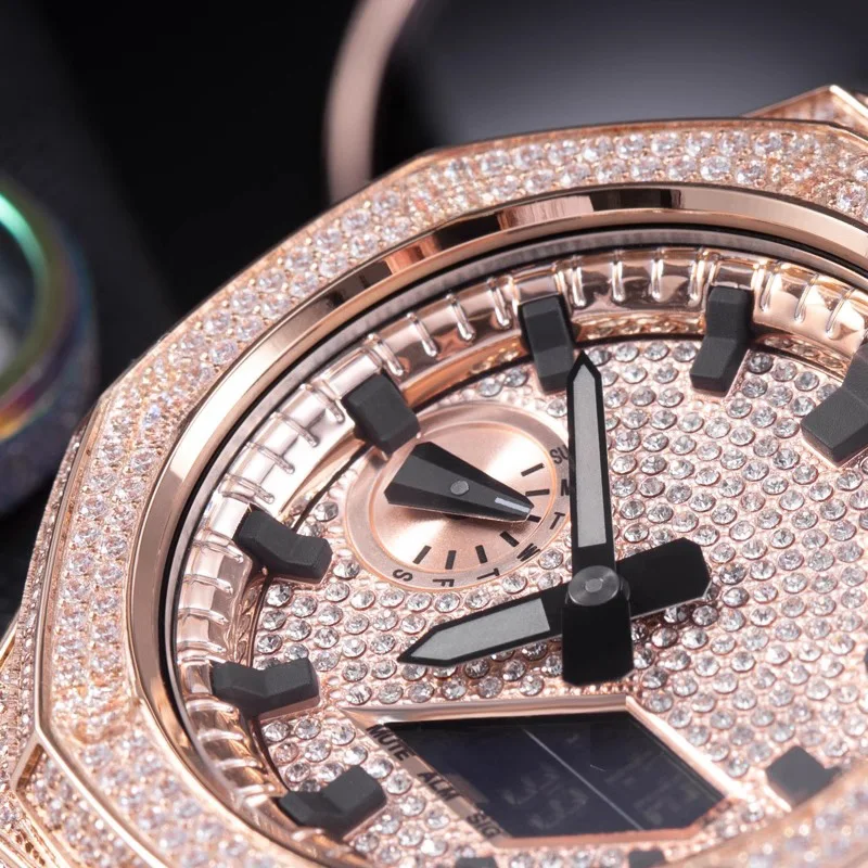 カシオ-g-shock時計ストラップセット,ダイヤモンドがちりばめられたダイヤル,ジルコニア付きケース,改造されたインナーシャドウサークル,ga2100