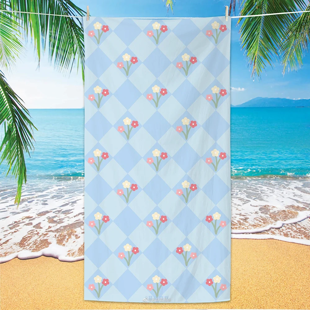 Ins-Style Flowers Beach Towel, Digital Printing Thin Quick-Dry Anti-Sand Microfiber Lightweight for Swim Yoga Travel Gym Gift