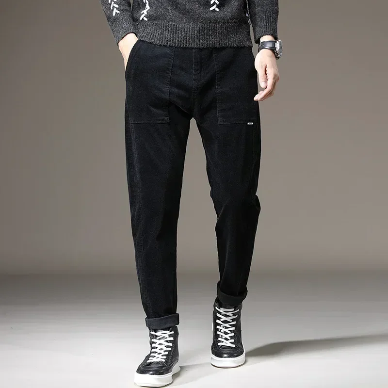 2023 Fashion Spring and Autumn Mens Black Cotton Sweat Pants Men Casual Warm Track Pants