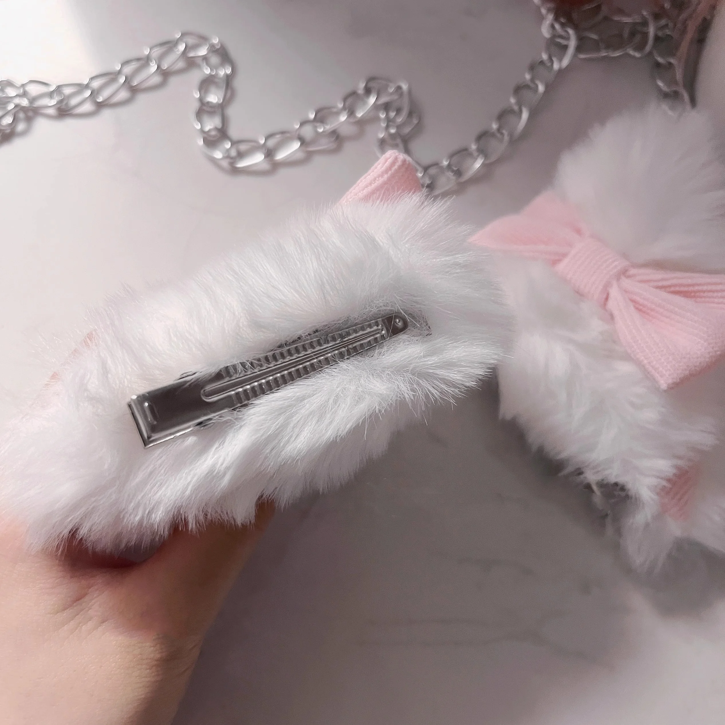 1 Pairs New Furry Handmade Comic con Headpiece Bow Tie Cat Ears Hair Clip Realistic Animal Y2K Lolita Cat Hair Accessory