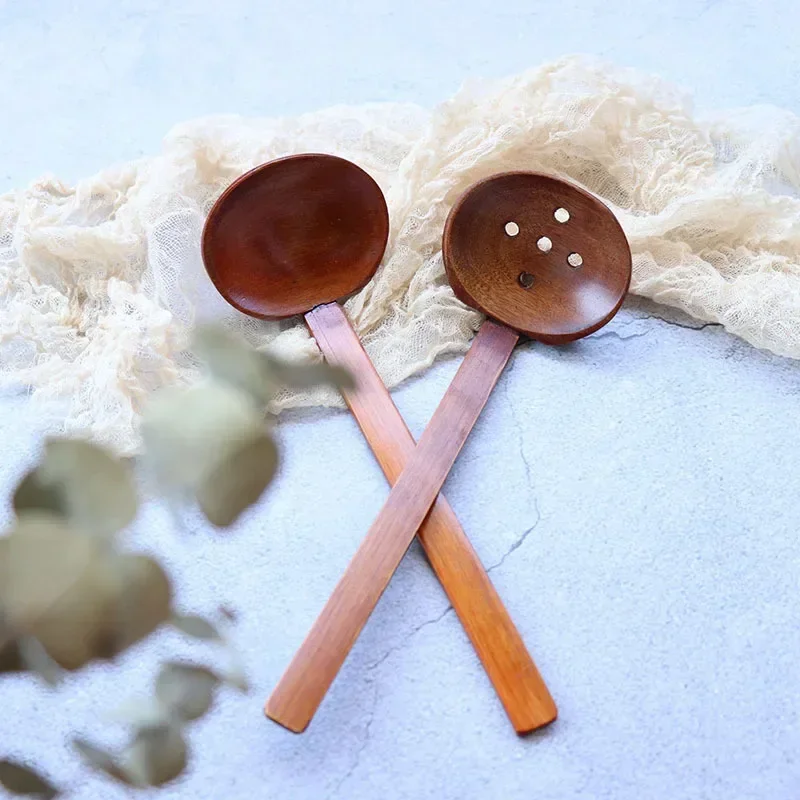 رامين شوربة الخشب ملعقة النمط الياباني Ajiyaki مع ثقوب مطعم Nanmu Kamehameha ملعقة هوتبوت تسرب كيتين اكسسوارات #2