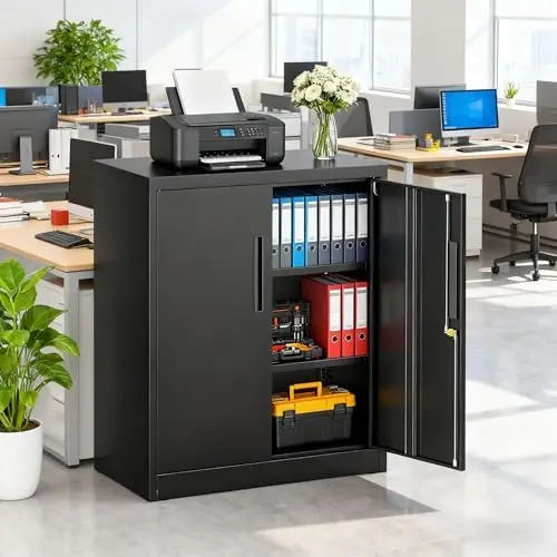 Metal Storage Cabinets, 36”Locking Cabinet with Doors and Adjustable Shelves, Steel Utility Tool Garage Cabinets for