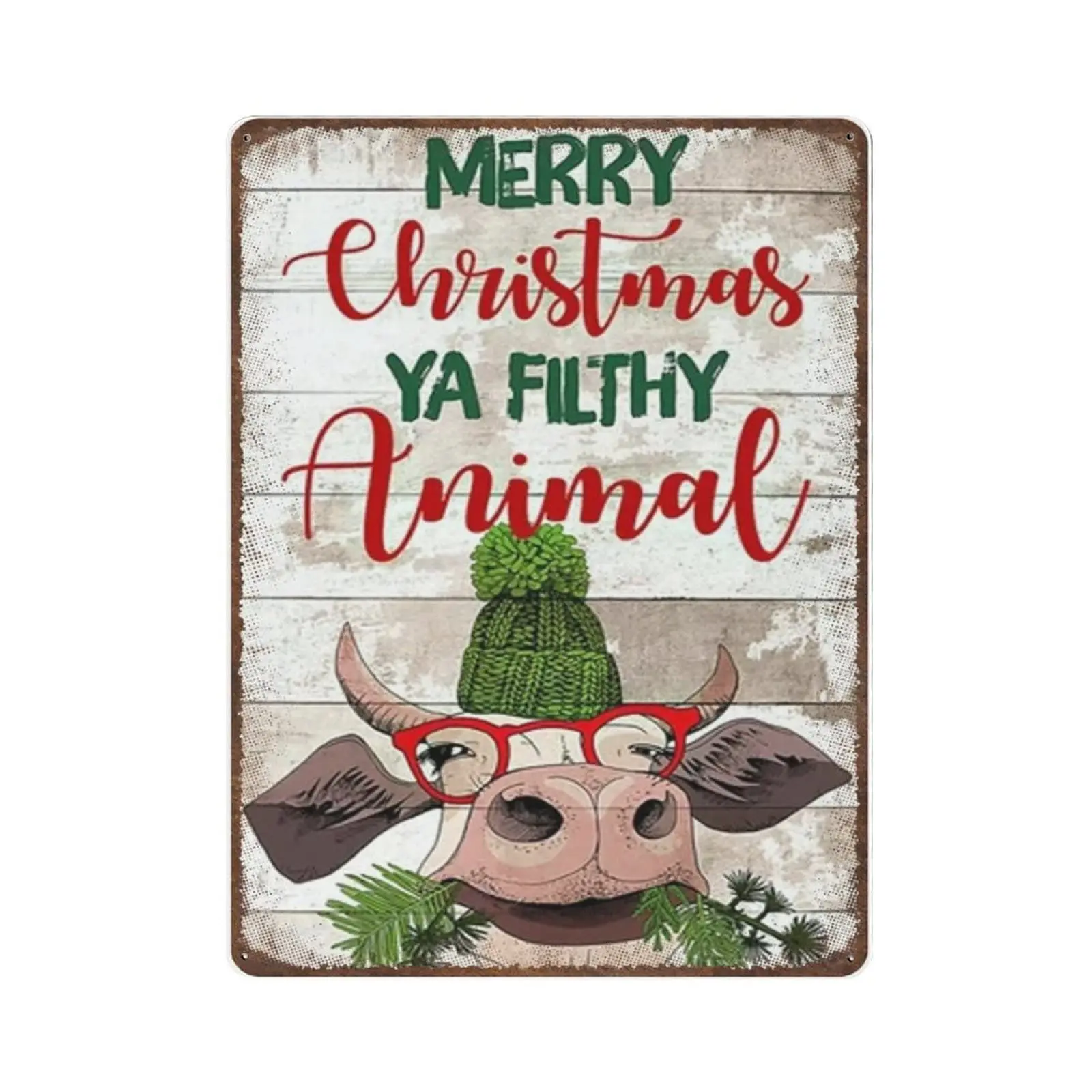 Retro Thick Metal Tin Sign-Merry Christmas Ya Filthy Animal Tin Sign -Merry Christmas Decor，Funny Signs for Home/Kitchen/Garage