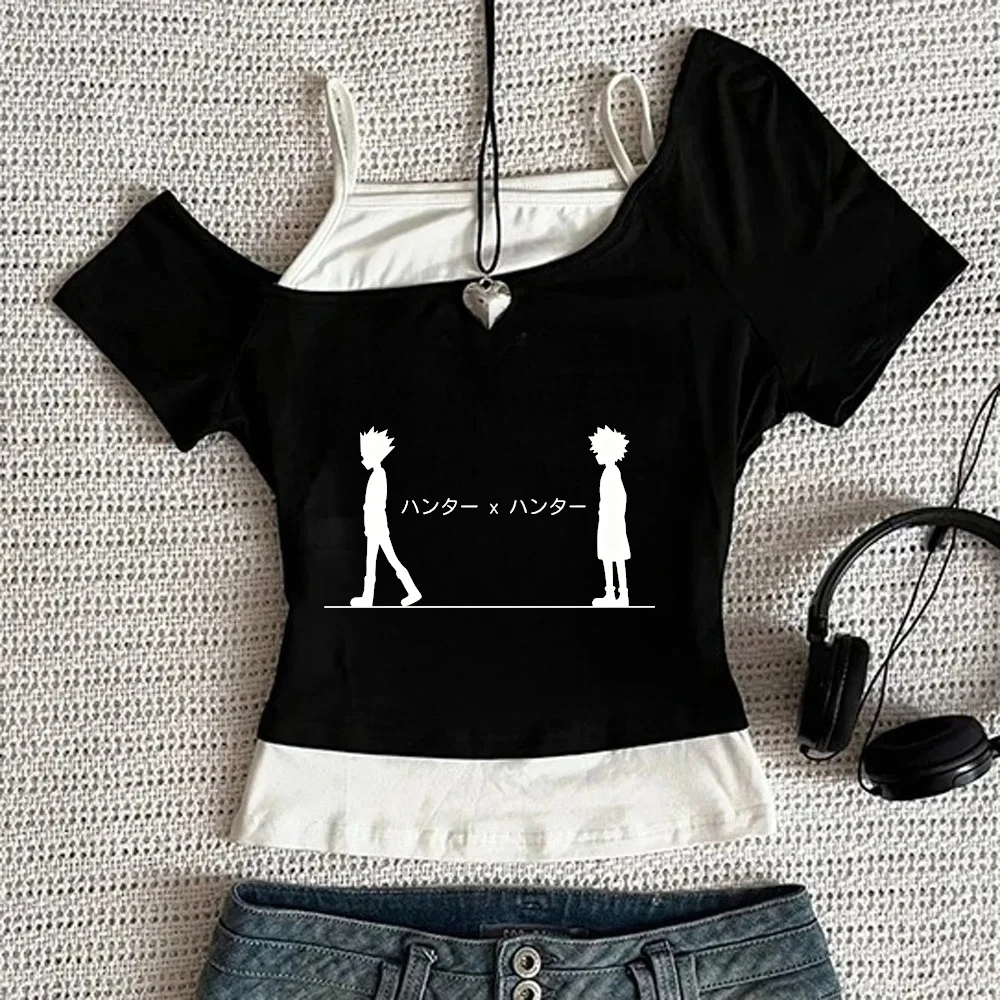 Hunter x Hunter crop top female anime baddie goth tshirt 2000s japanese harajuku emo grunge